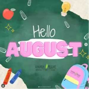 Hello August seasonal promo graphic with dark green foliage background in Yuma, AZ | Amara Rejuve Medical Spa & Laser